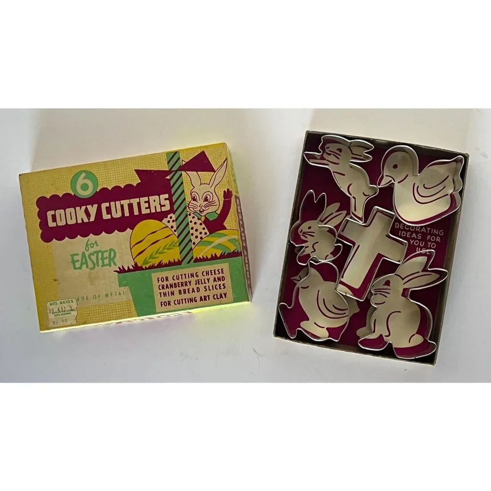 Vintage Easter Cookie Cutters Set | 1940s–1950s Metal Bunny Swan Bird Cross - Picture 3 of 7